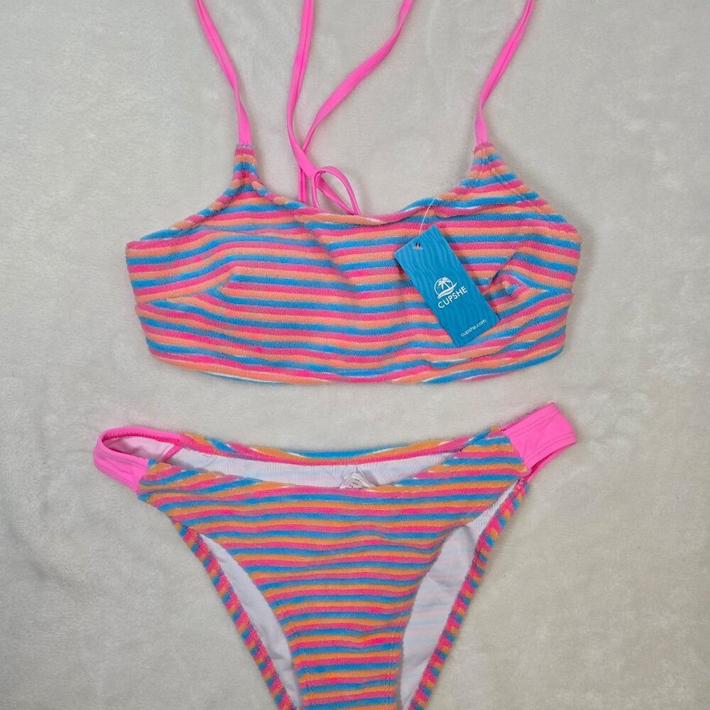Cupshe Striped Terrycloth Bikini Set sz Small NWT